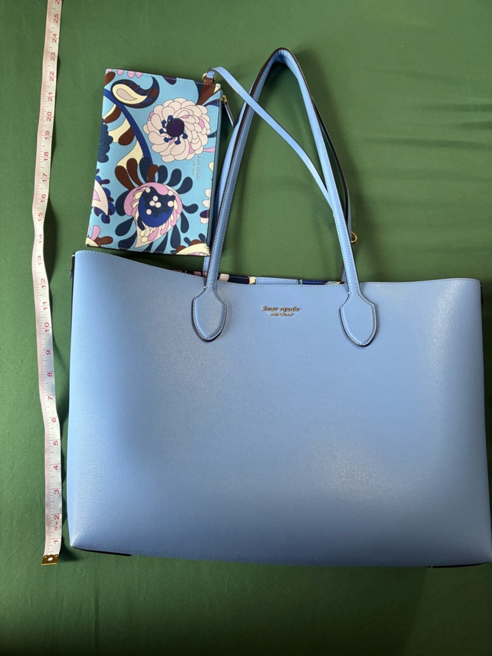 kate spade Light Blue Leather Tote with Floral Wristlet